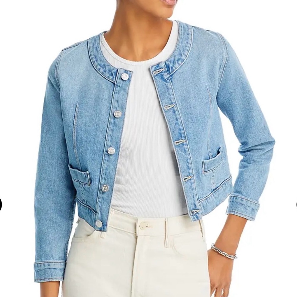 MOTHER The Picky Denim Jacket Cropped Let Them Eat Cake Wash Large - Picture 10 of 11